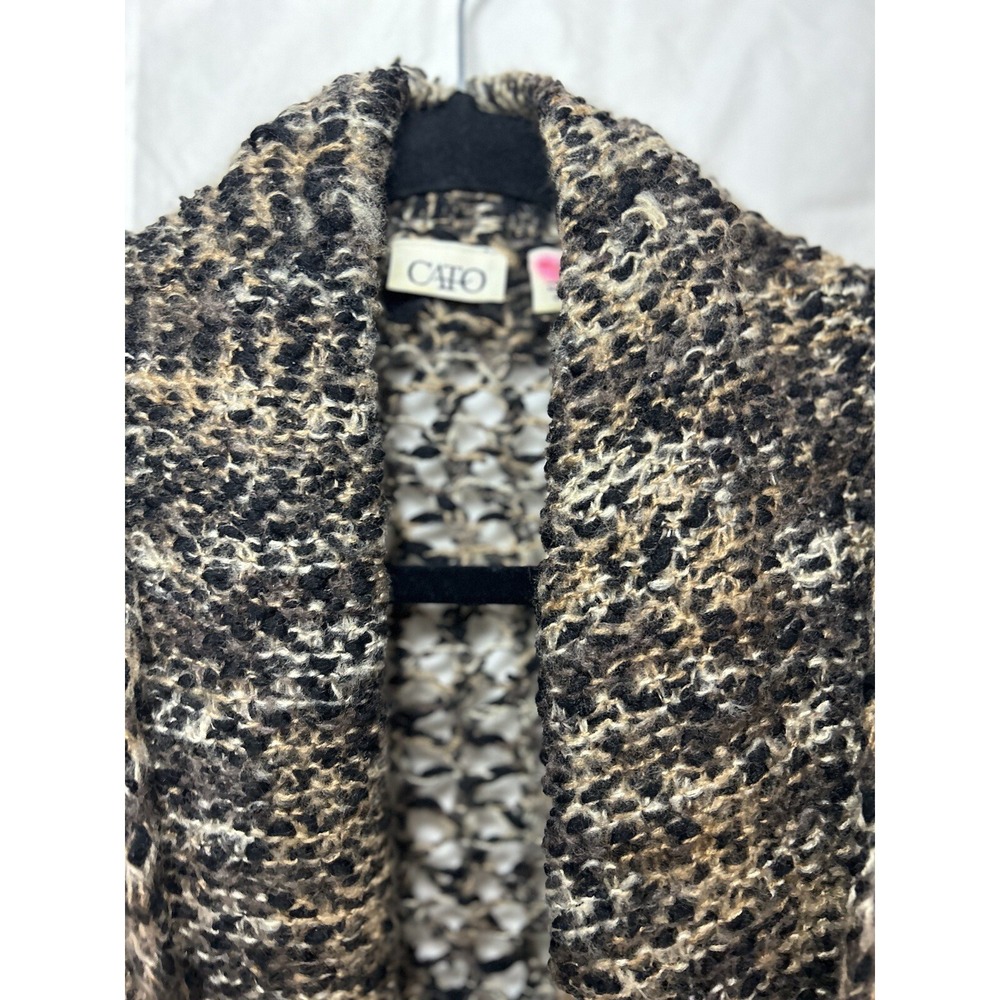Cato Brown Black Space Dye Chunky Knit Open Front Cardigan Size M Longline - Picture 4 of 13
